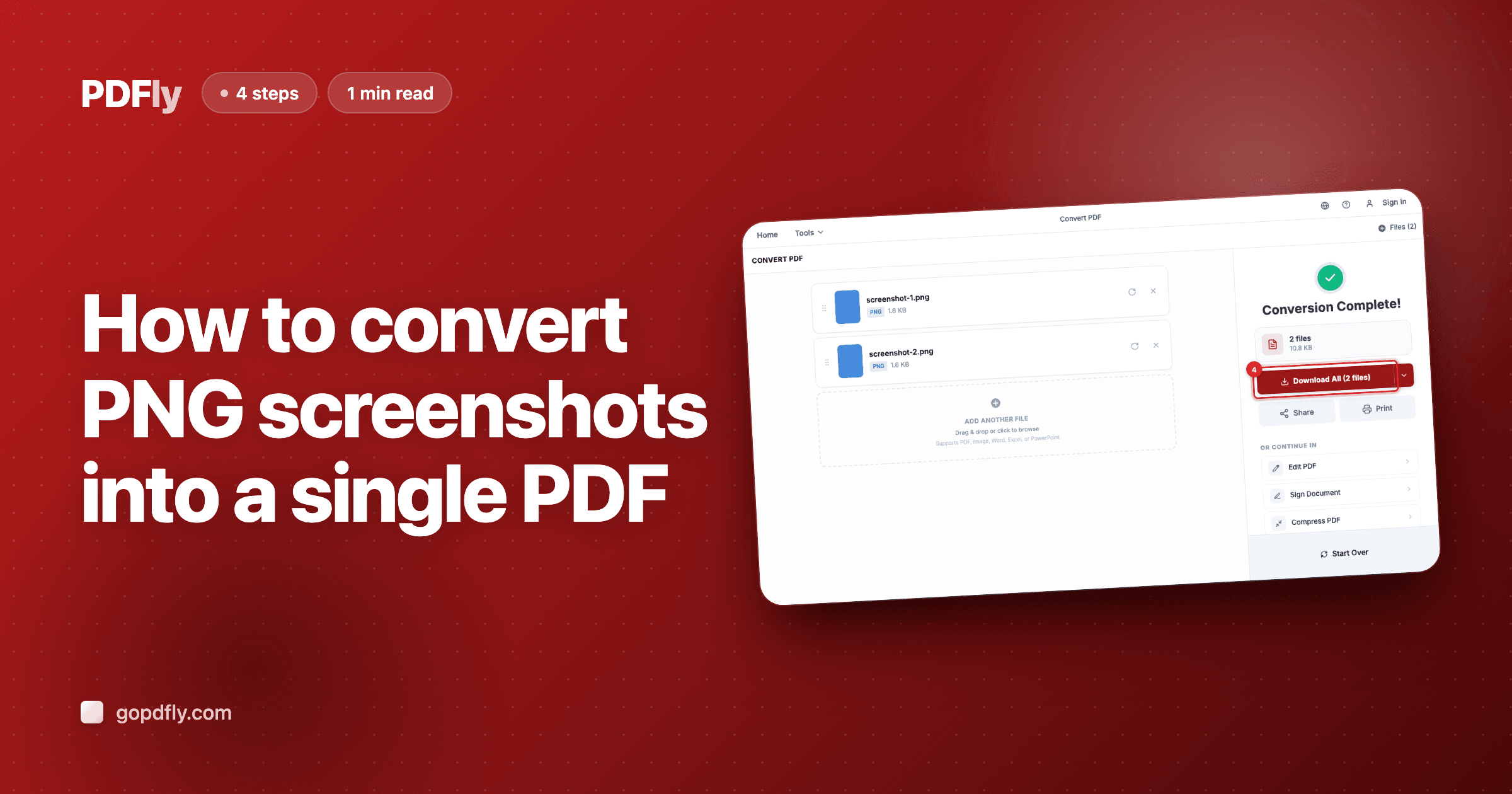 How to convert PNG screenshots into a single PDF